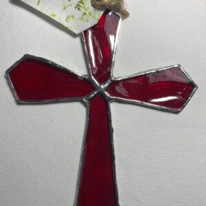 Rippled Transparent Red Stained Glass Cross by ZanOrtonArt