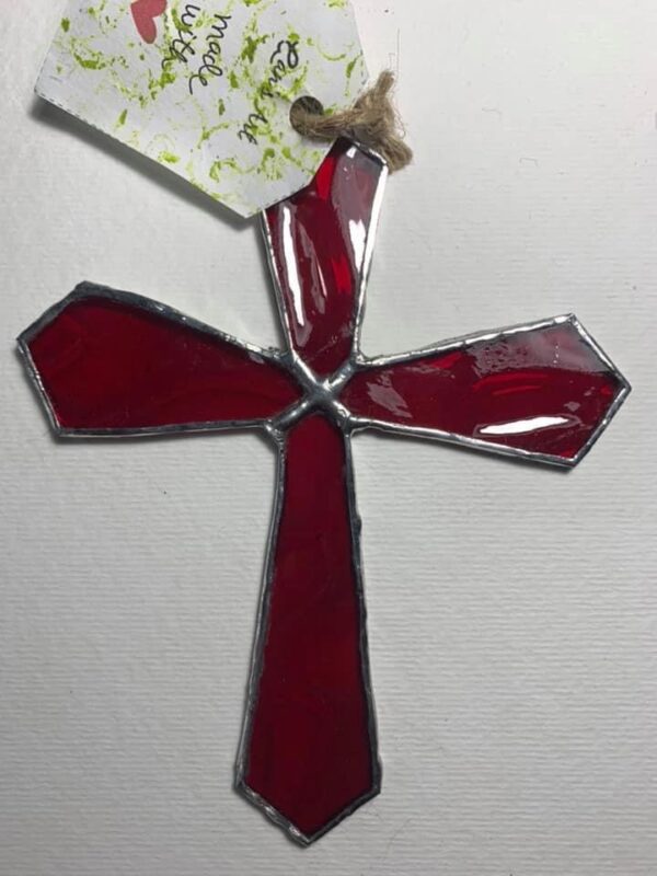 Rippled Transparent Red Stained Glass Cross by ZanOrtonArt