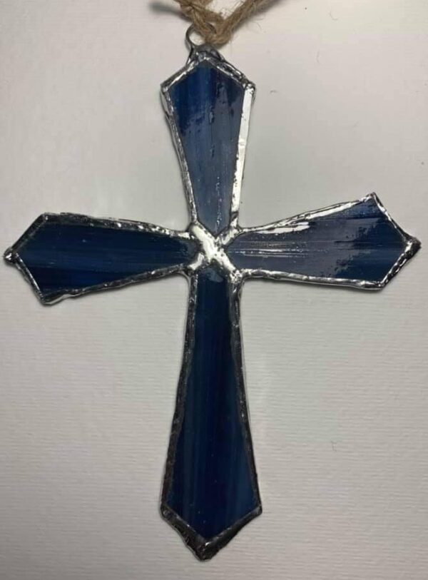 Blue Streaked Stained Glass Cross by ZanOrtonArt