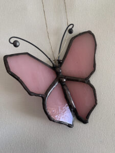 Pink Stained Glass Butterfly with Black Patina by ZanOrtonArt