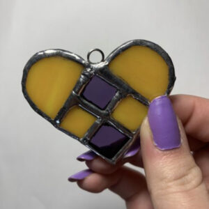 Yellow & Purple Stained Glass Checkered Heart by ZanOrtonArt