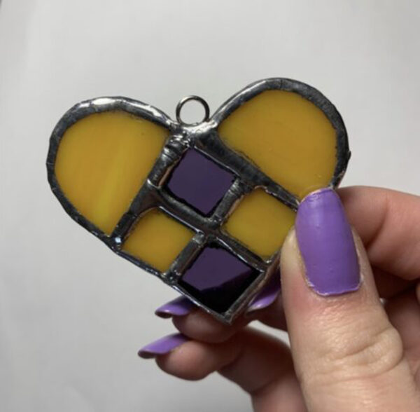 Yellow & Purple Stained Glass Checkered Heart by ZanOrtonArt